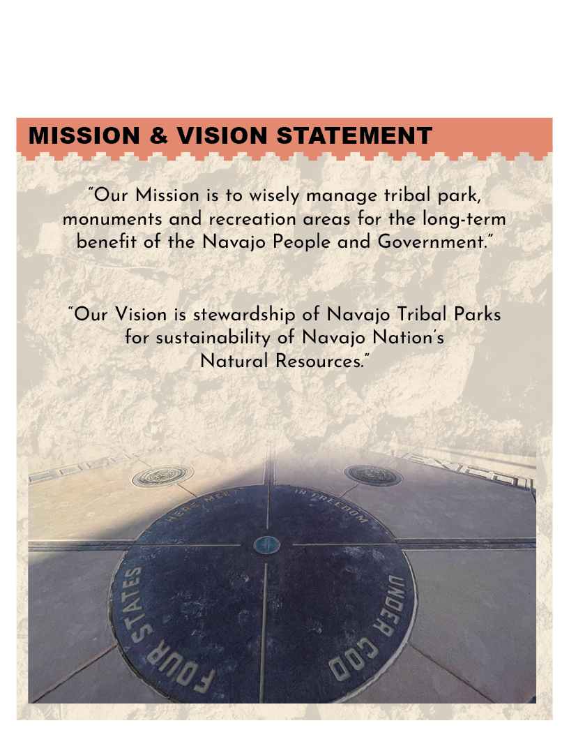 Mission and vision statement above an image of the Four Corners Monument.