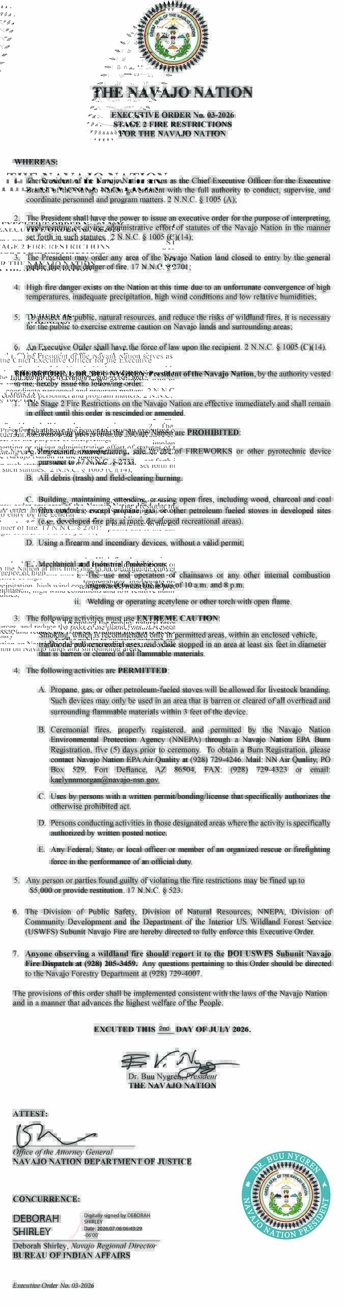 Document titled 'The Navajo Nation' with text and official seals visible.