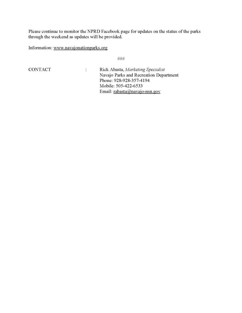 PDF with contact info for Rick Abasta, Navajo Parks and Recreation Department.